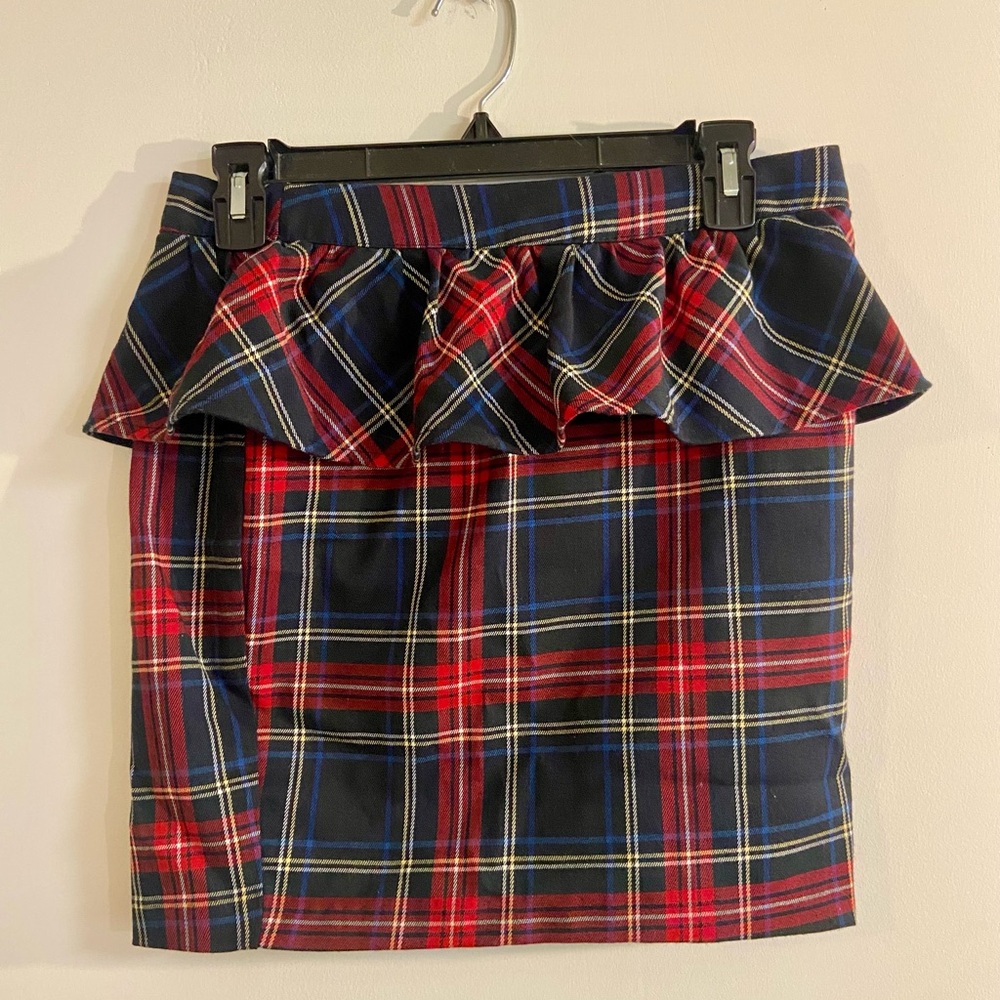 Like new! Body Central Red and Blue Ruffled Pencil Skirt Mini